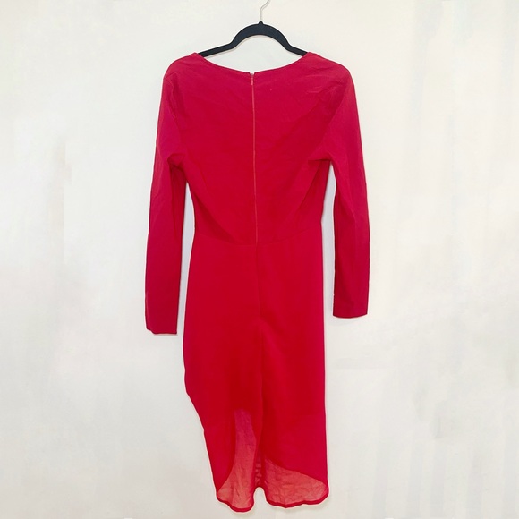 Pretty Little Thing Red Corset Detail Long Sleeve Ruched Midi Dress - Picture 6 of 6